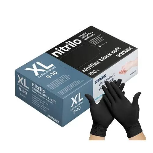 Guantes Nitrilo Santex - Negro - Talla XL (3.5gr / Paquete 100)