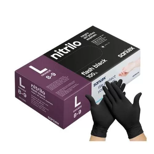 Guantes Nitrilo Santex - Negro - Talla L (6gr / Paquete 100)