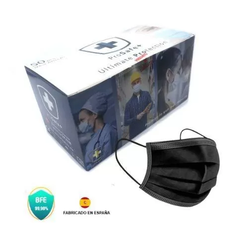Pack 40 Mascarillas Quirúrgicas Desechables Tipo IIR - BFE>99,91% - Color Negro